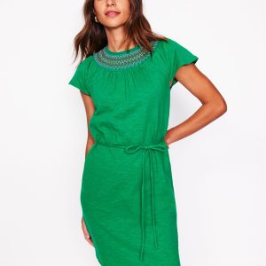 Nina Smocked T-Shirt Dress-Rich Emerald
