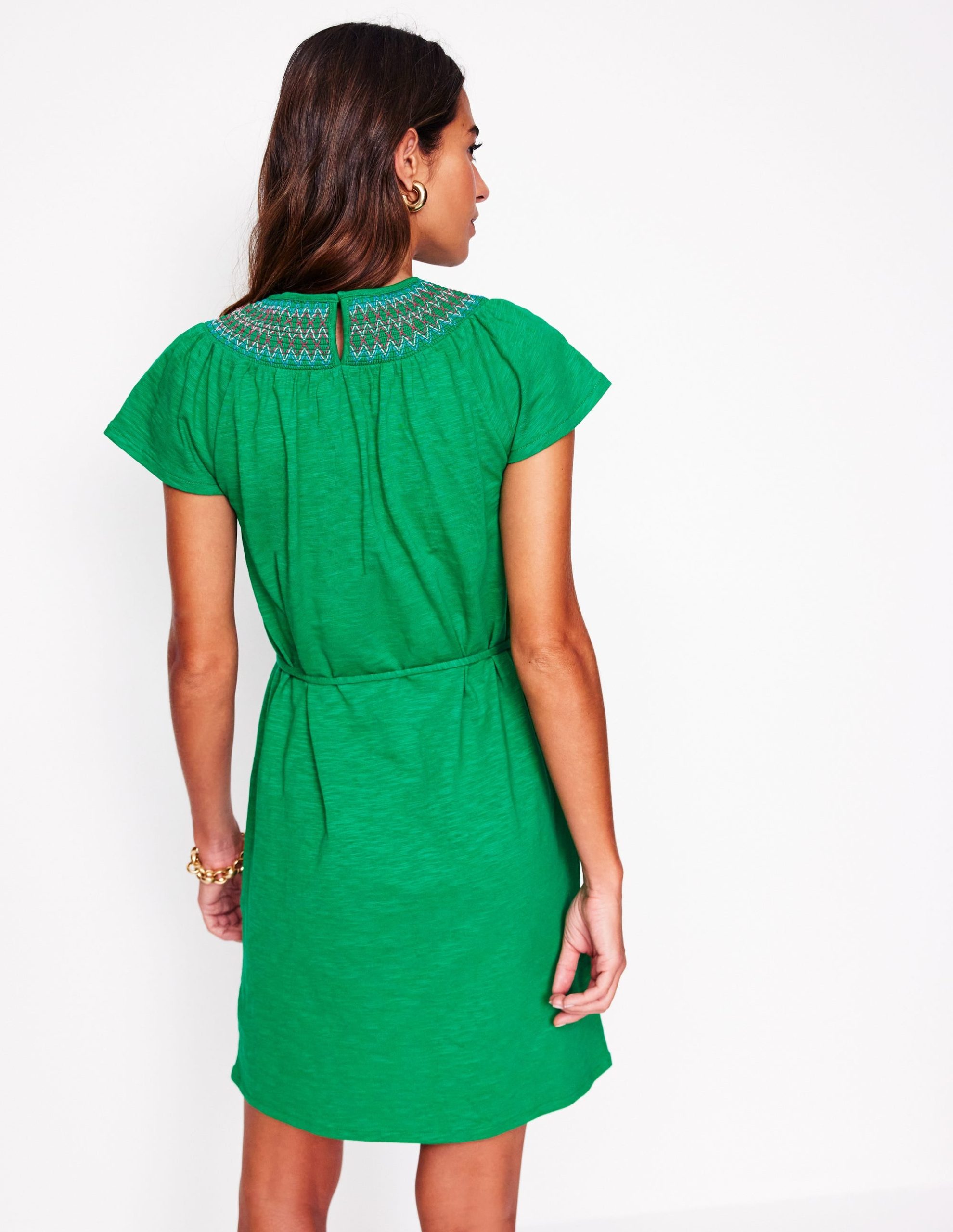 Nina Smocked T-Shirt Dress-Rich Emerald - Image 3