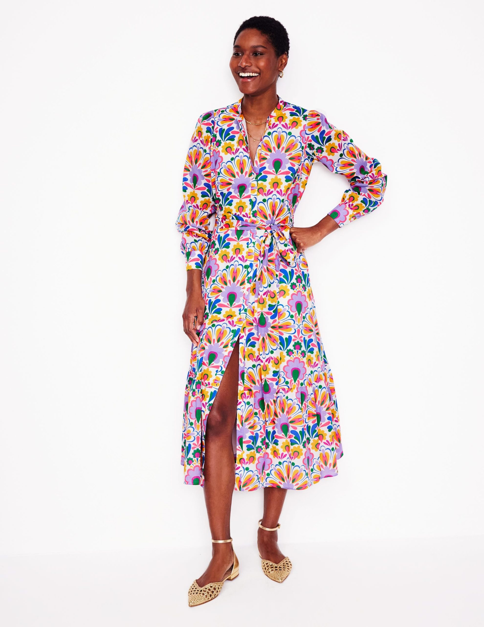 Mia Tiered Shirt Dress-Ivory. Decorative Dandelion - Image 4