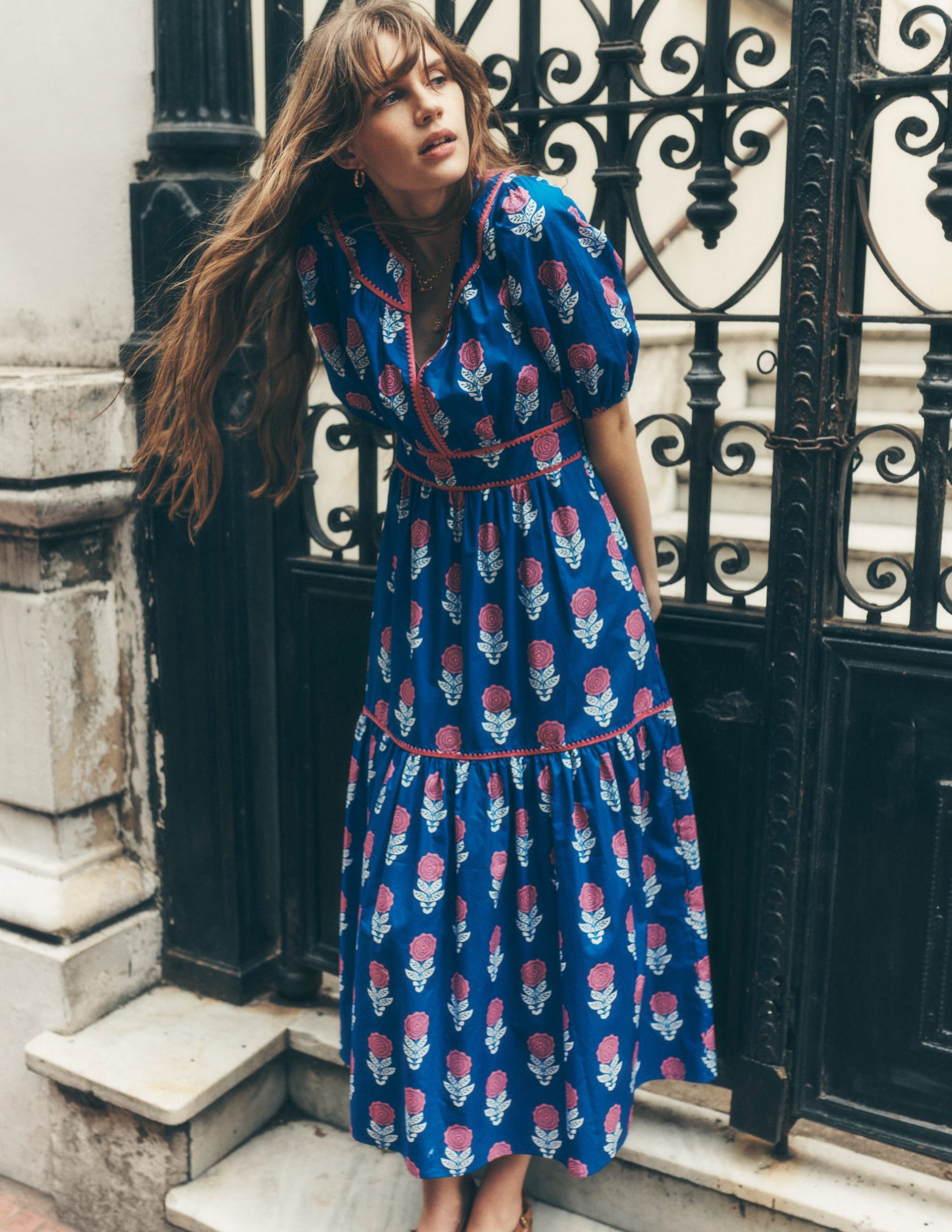 Rhea Embroidered Midi Dress-Gallery Blue. Dahlia Sprig - Image 6