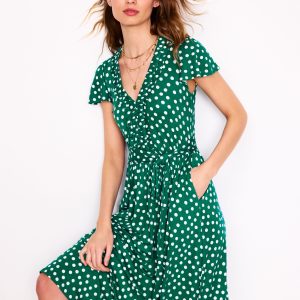 Nicola Jersey Tea Dress-Forest Grass. Painted Dot