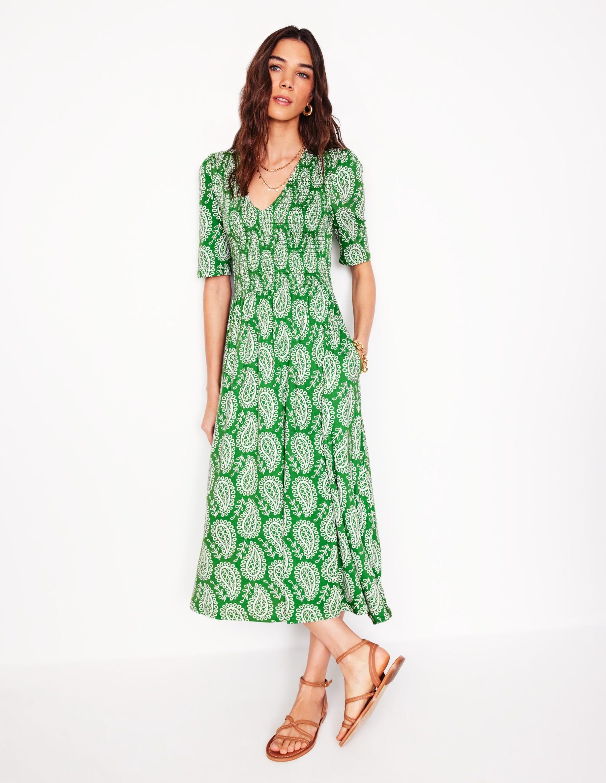 Bethany Smocked Jersey Dress-Paradise Green. Paisley Heart