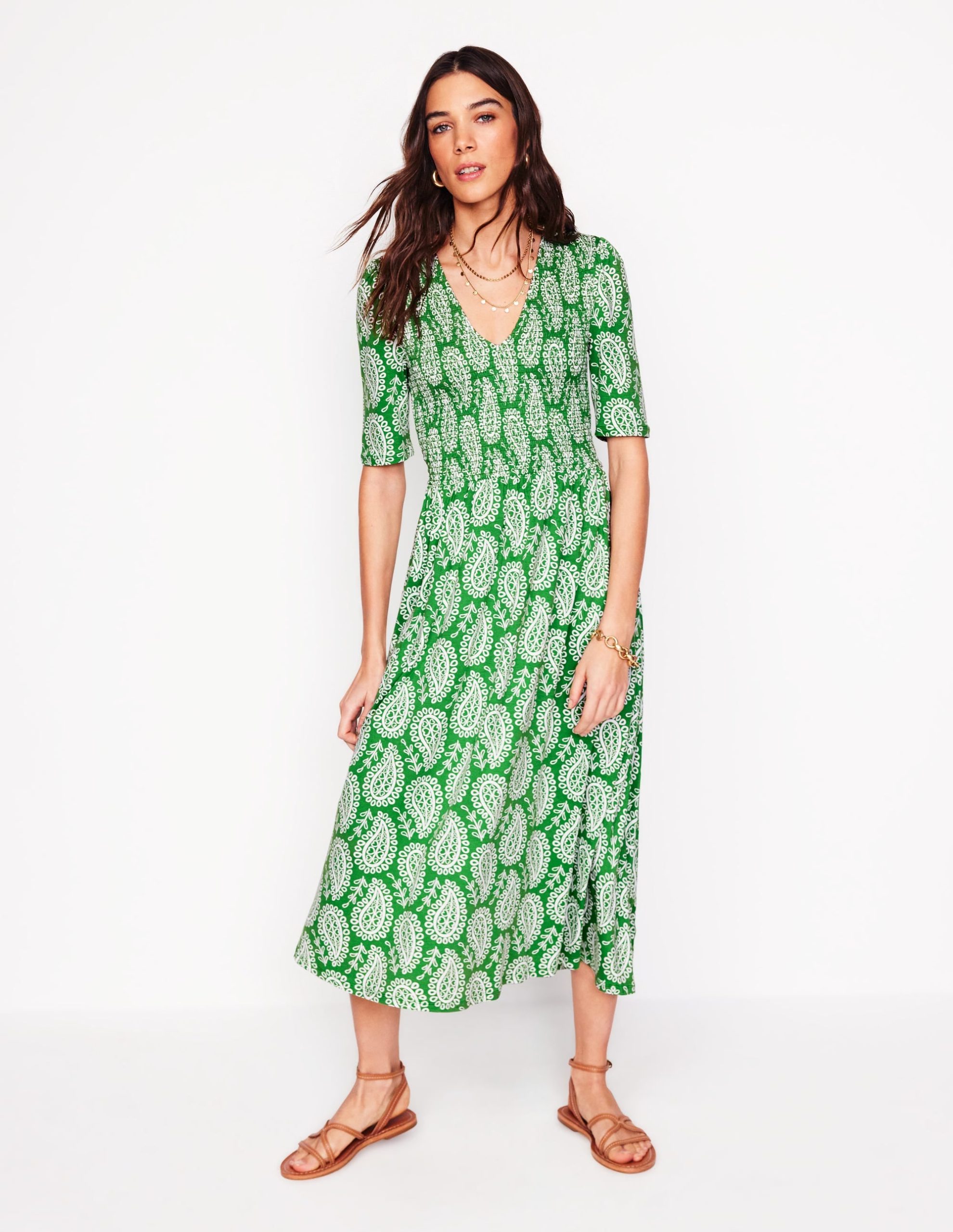 Bethany Smocked Jersey Dress-Paradise Green. Paisley Heart - Image 3