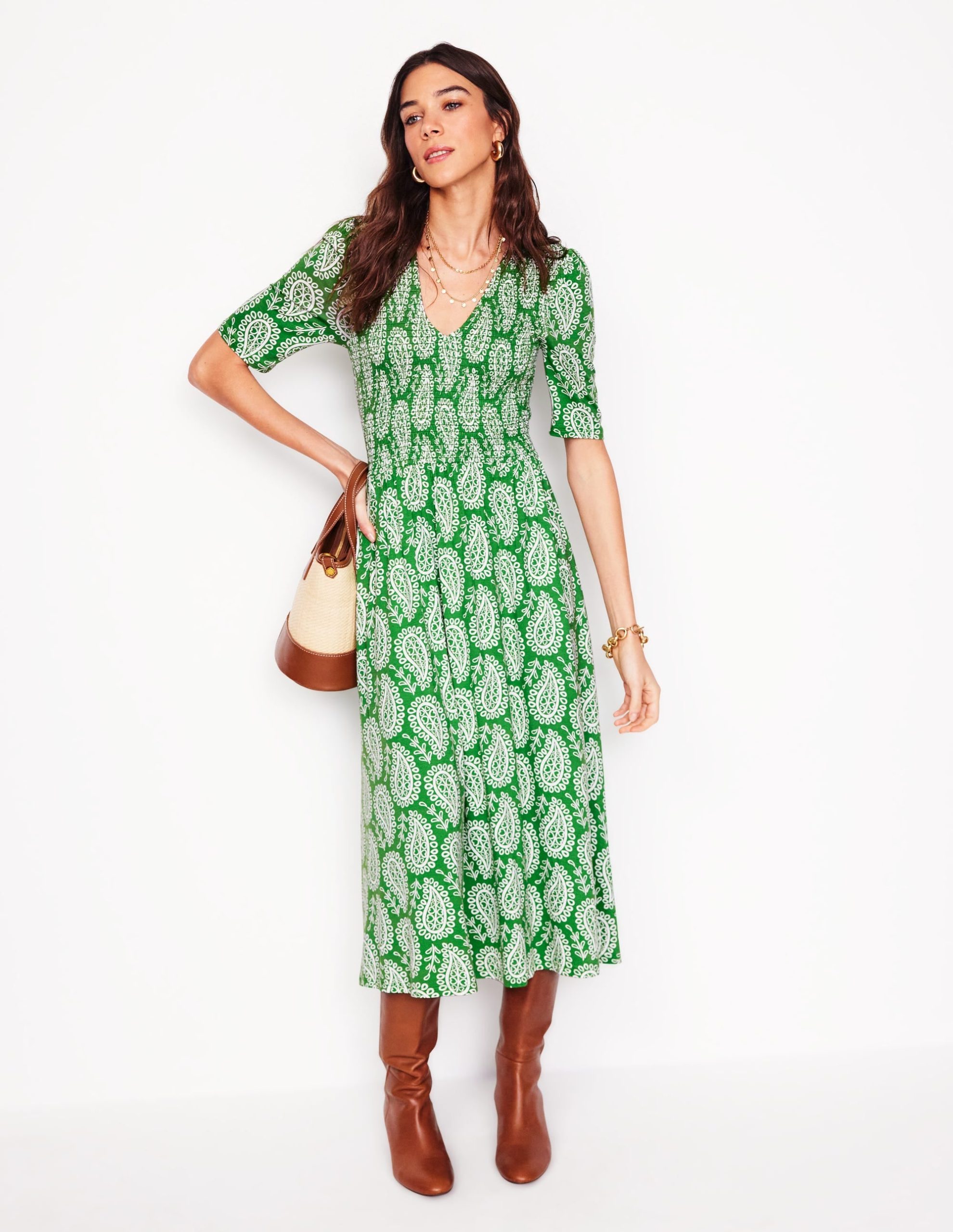 Bethany Smocked Jersey Dress-Paradise Green. Paisley Heart - Image 5