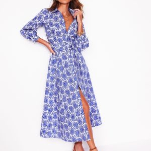 Clara Cotton Shirt Dress-Bright Blue. Paisley Heart