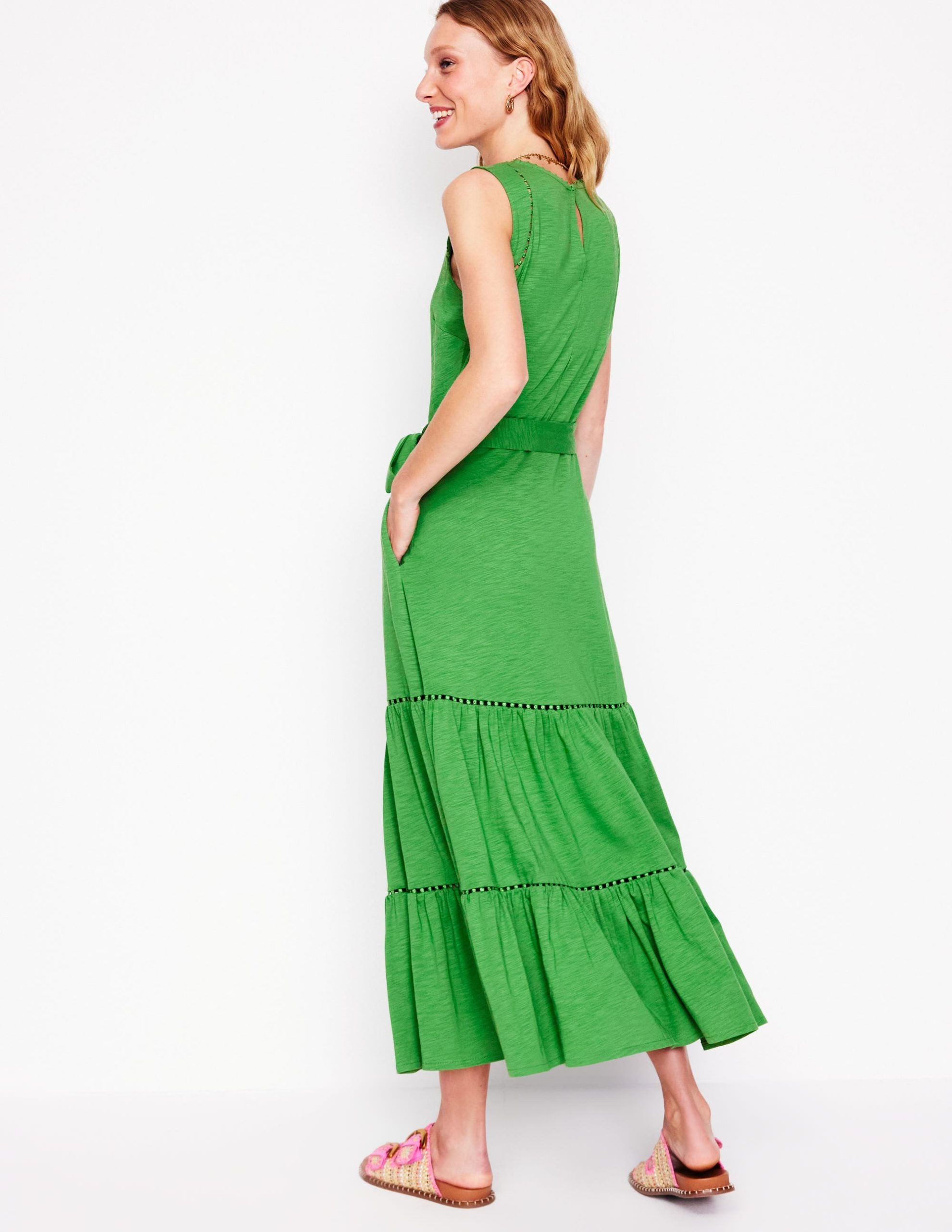 Mila Trim Tiered Jersey Dress-Paradise Green - Image 5
