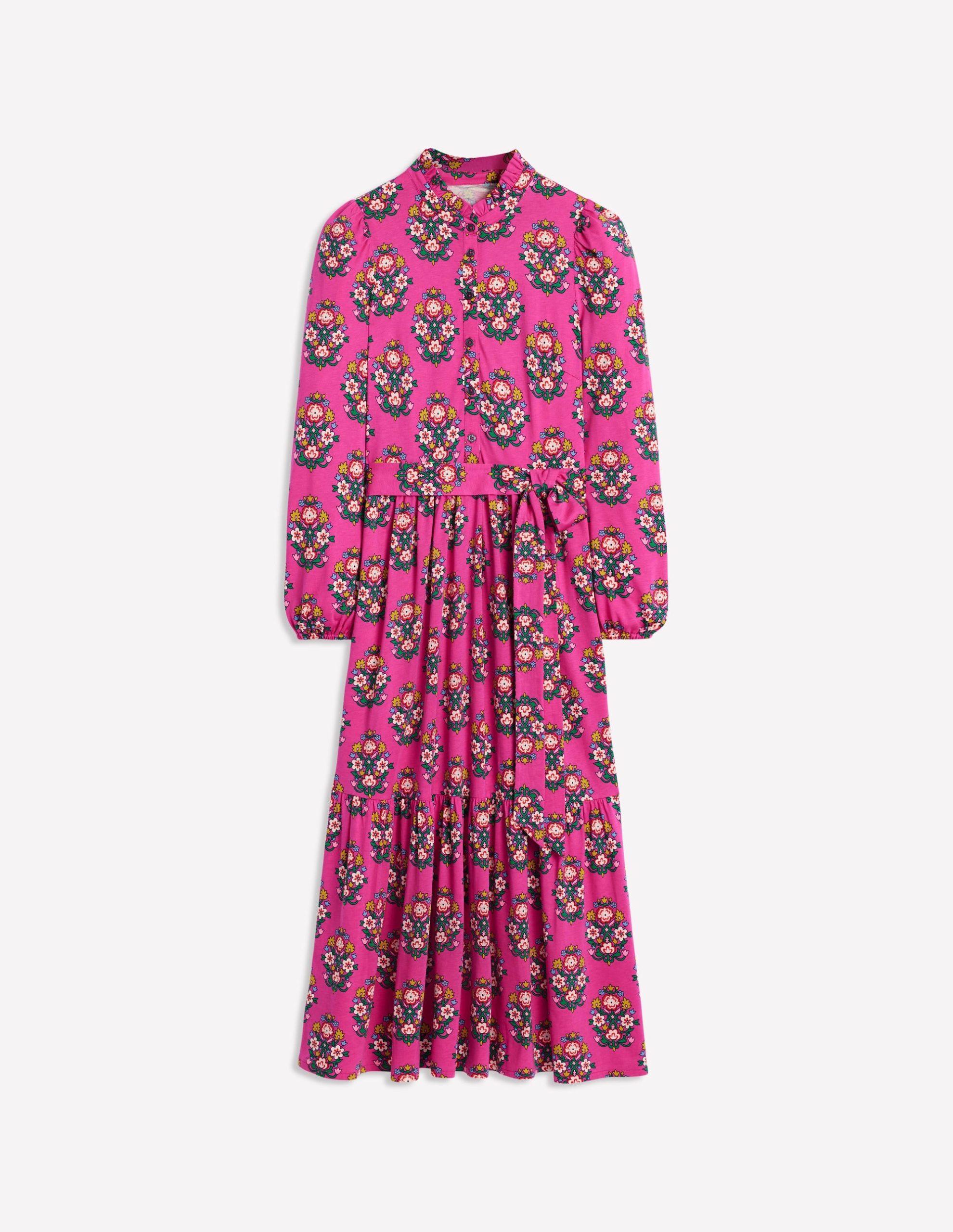 Willow Tiered Jersey Dress-Cosmos Pink. Wildflower Stamp - Image 8