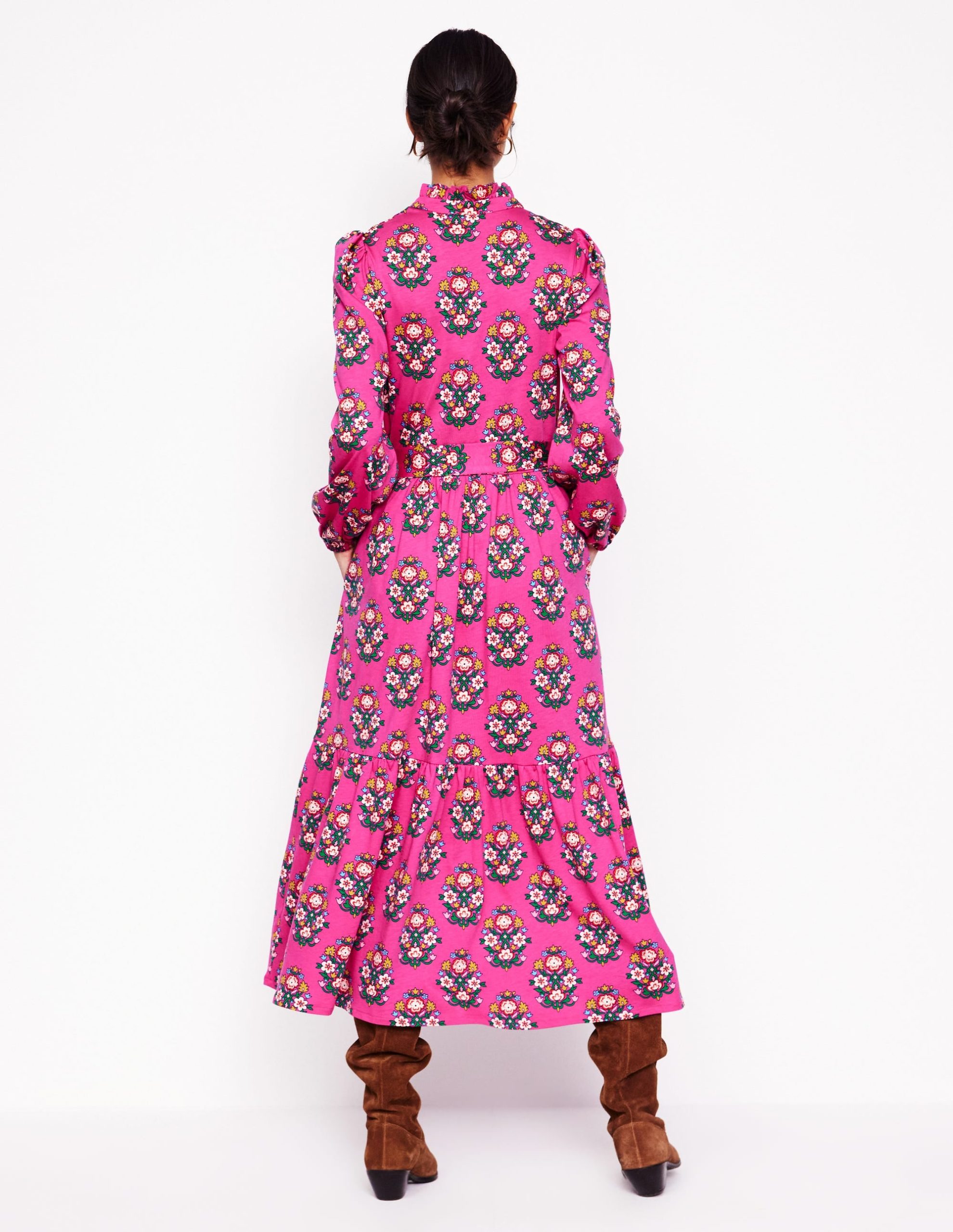 Willow Tiered Jersey Dress-Cosmos Pink. Wildflower Stamp - Image 4