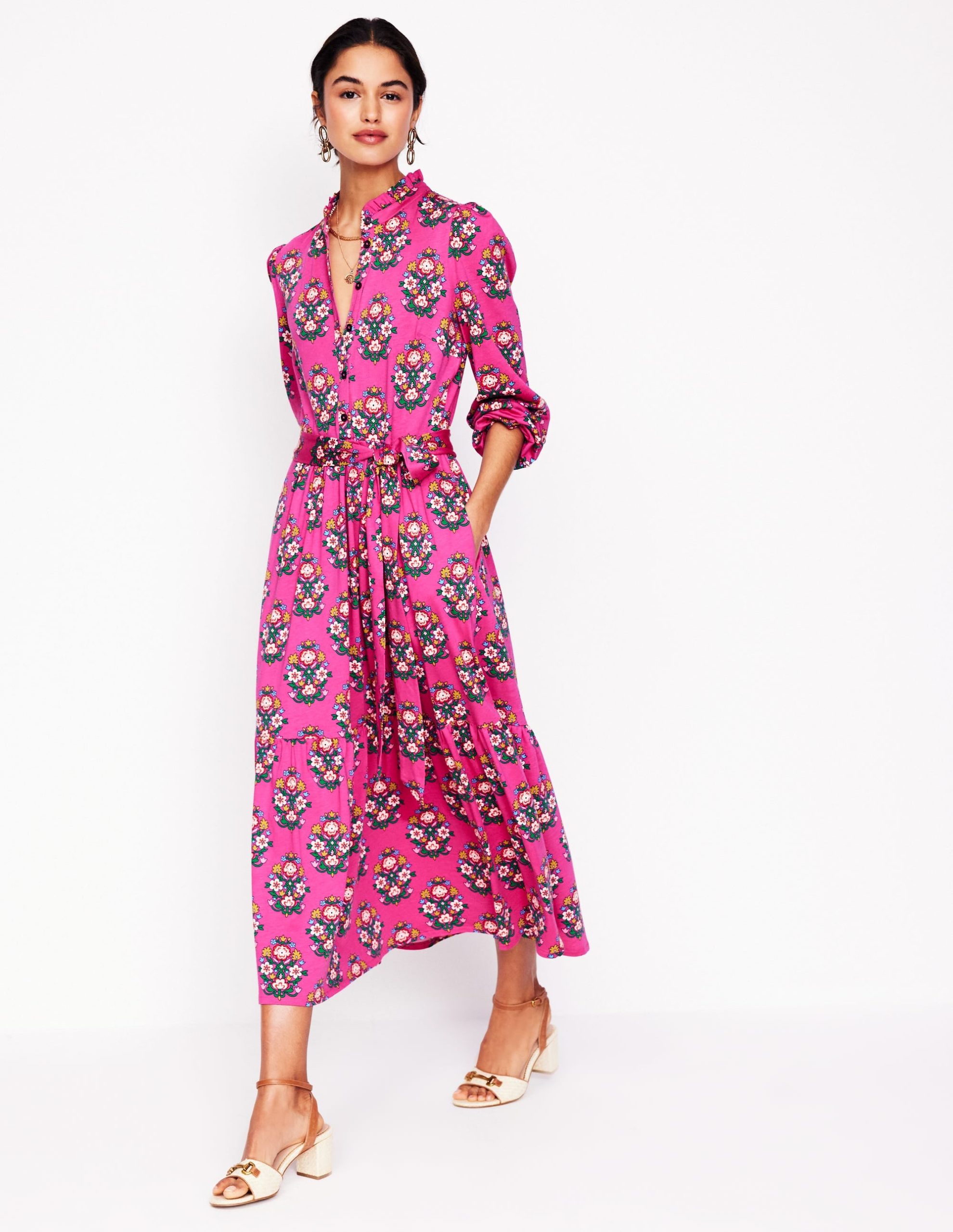 Willow Tiered Jersey Dress-Cosmos Pink. Wildflower Stamp - Image 6