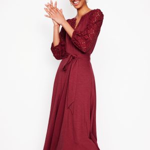 Eden Broderie Jersey Dress-Garnet Red