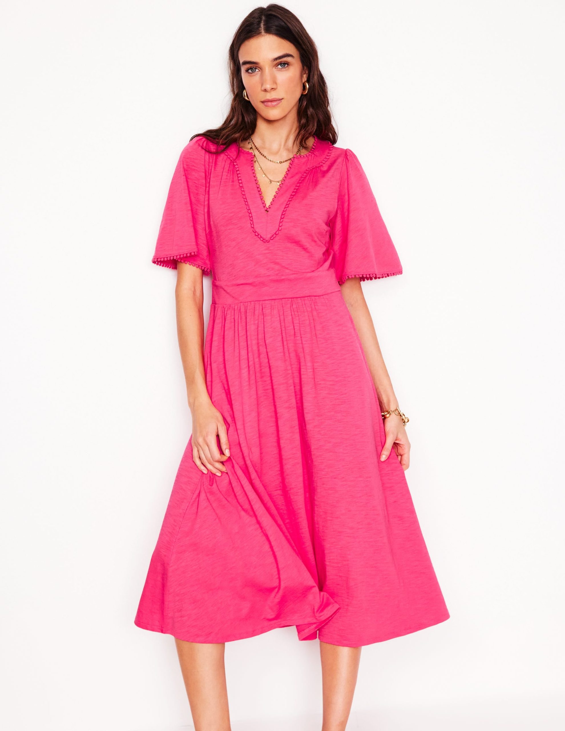 Maddie Trim Jersey Dress-Camelia Pink