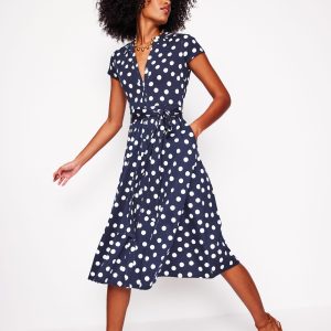 Sara Jersey Shirt Dress-French Navy. Abstract Dot