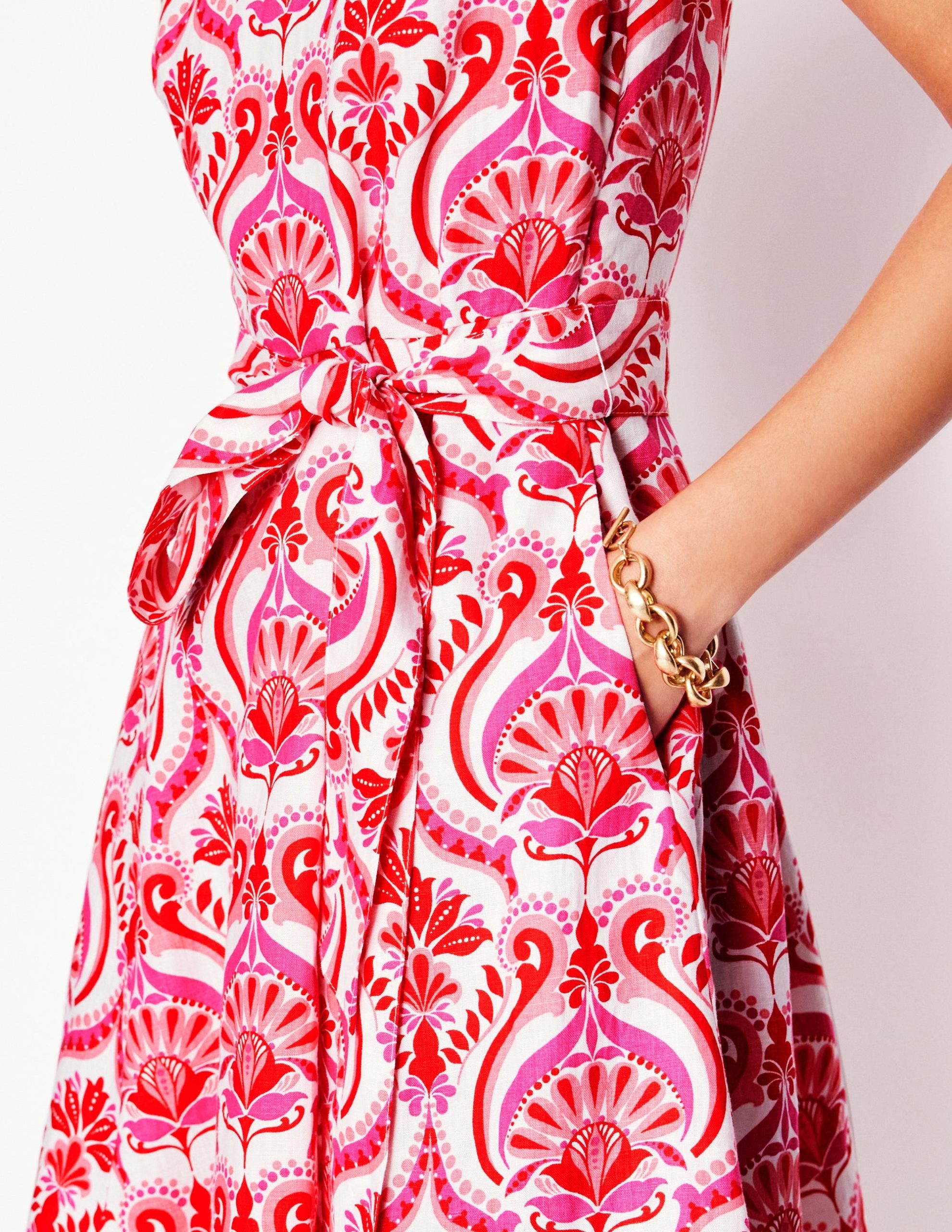 Anya Sleeveless Linen Dress-Poppy Red. Ornamental Floral - Image 2