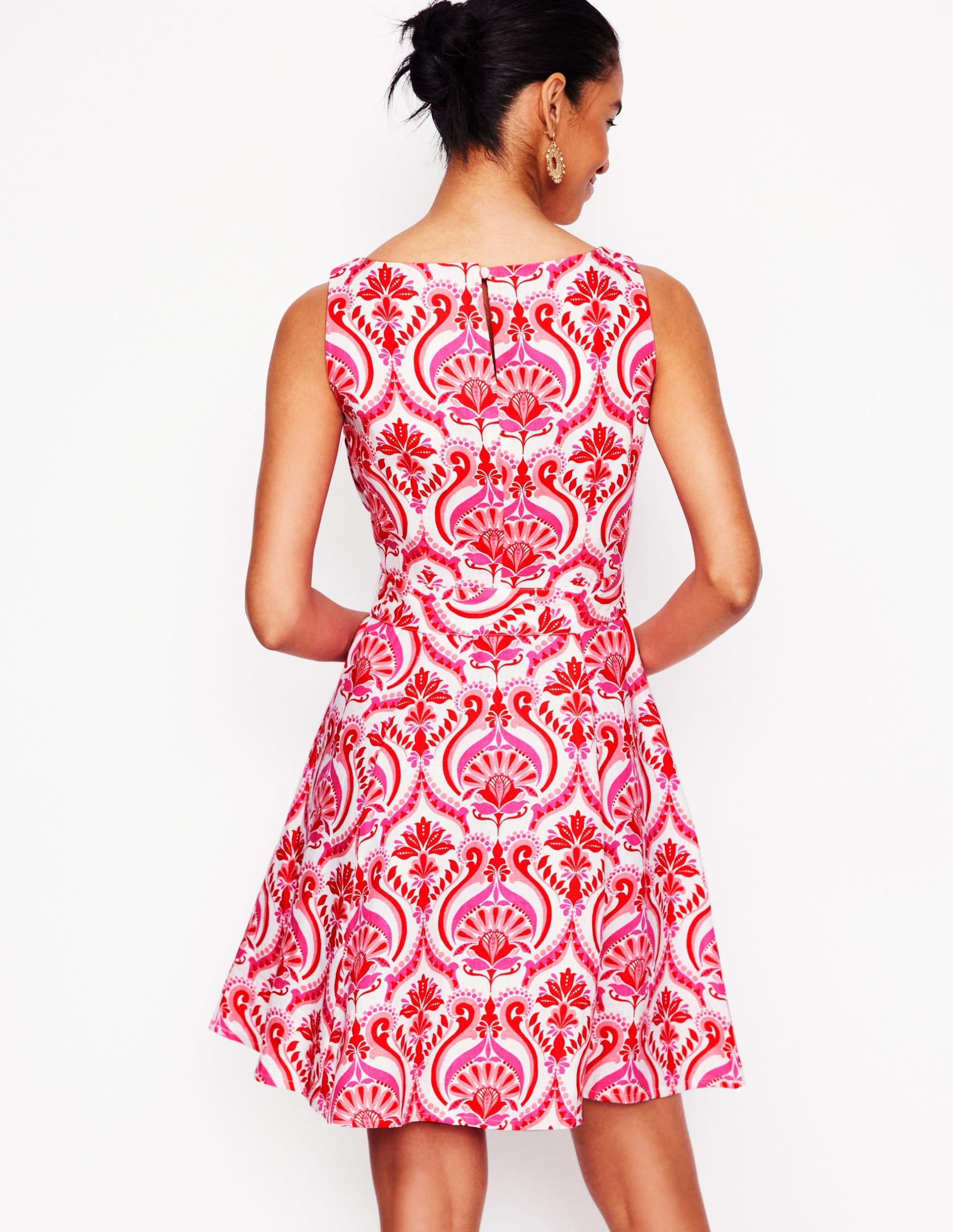 Anya Sleeveless Linen Dress-Poppy Red. Ornamental Floral - Image 3