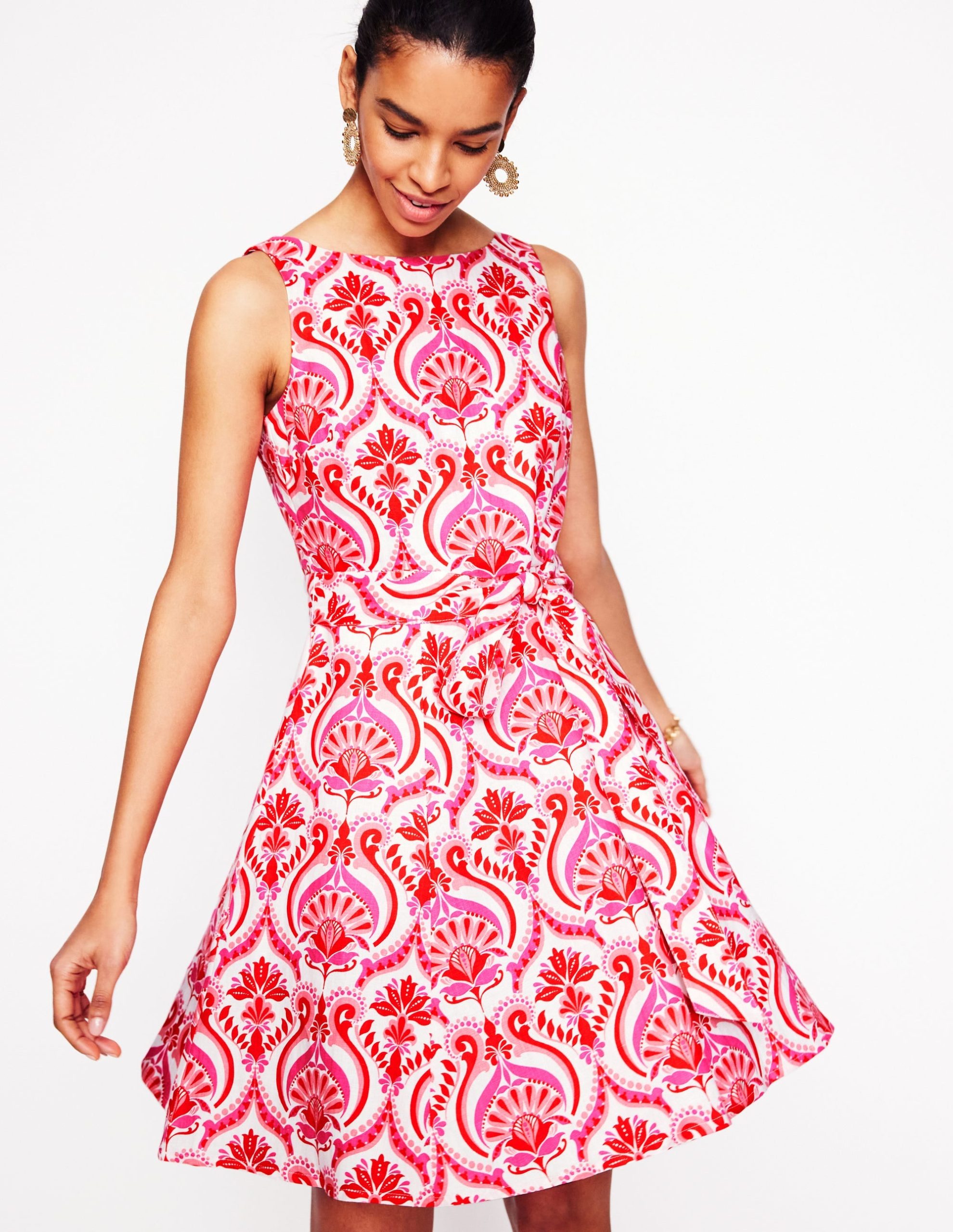 Anya Sleeveless Linen Dress-Poppy Red. Ornamental Floral - Image 4