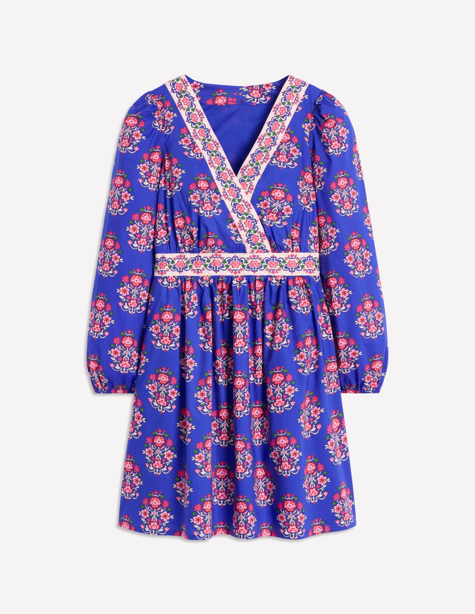 Mya Cotton Short Dress-Bright Blue. Wildflower Stamp - Image 4