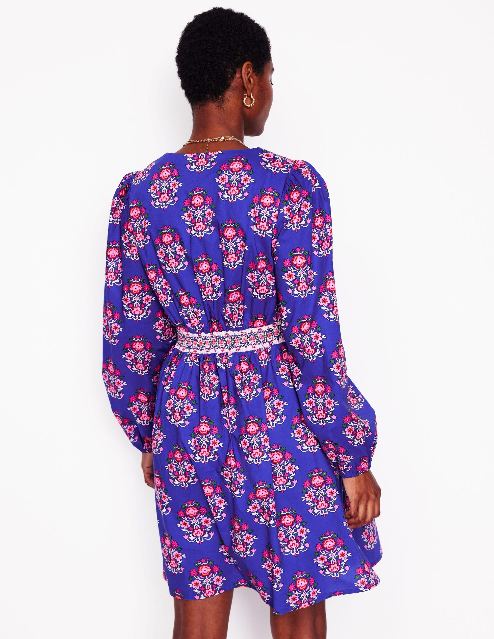 Mya Cotton Short Dress-Bright Blue. Wildflower Stamp - Image 2