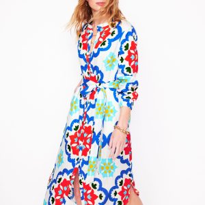 Straight Linen Shirt Dress-Ivory. Bloom Geo