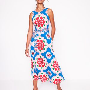 Grown On Tie Trapeze Dress-Cerulean Blue. Bloom Geo