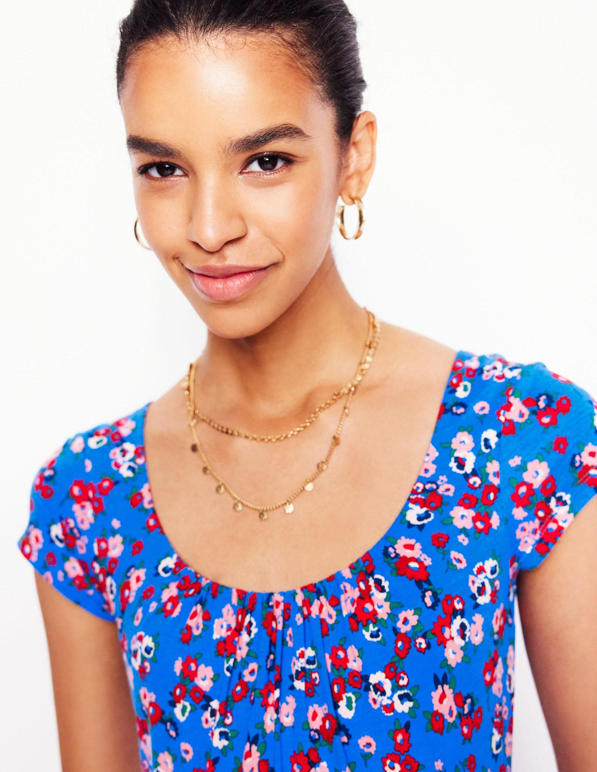 Samantha Scoop Jersey Dress-Cerulean Blue. Painterly Posy - Image 3