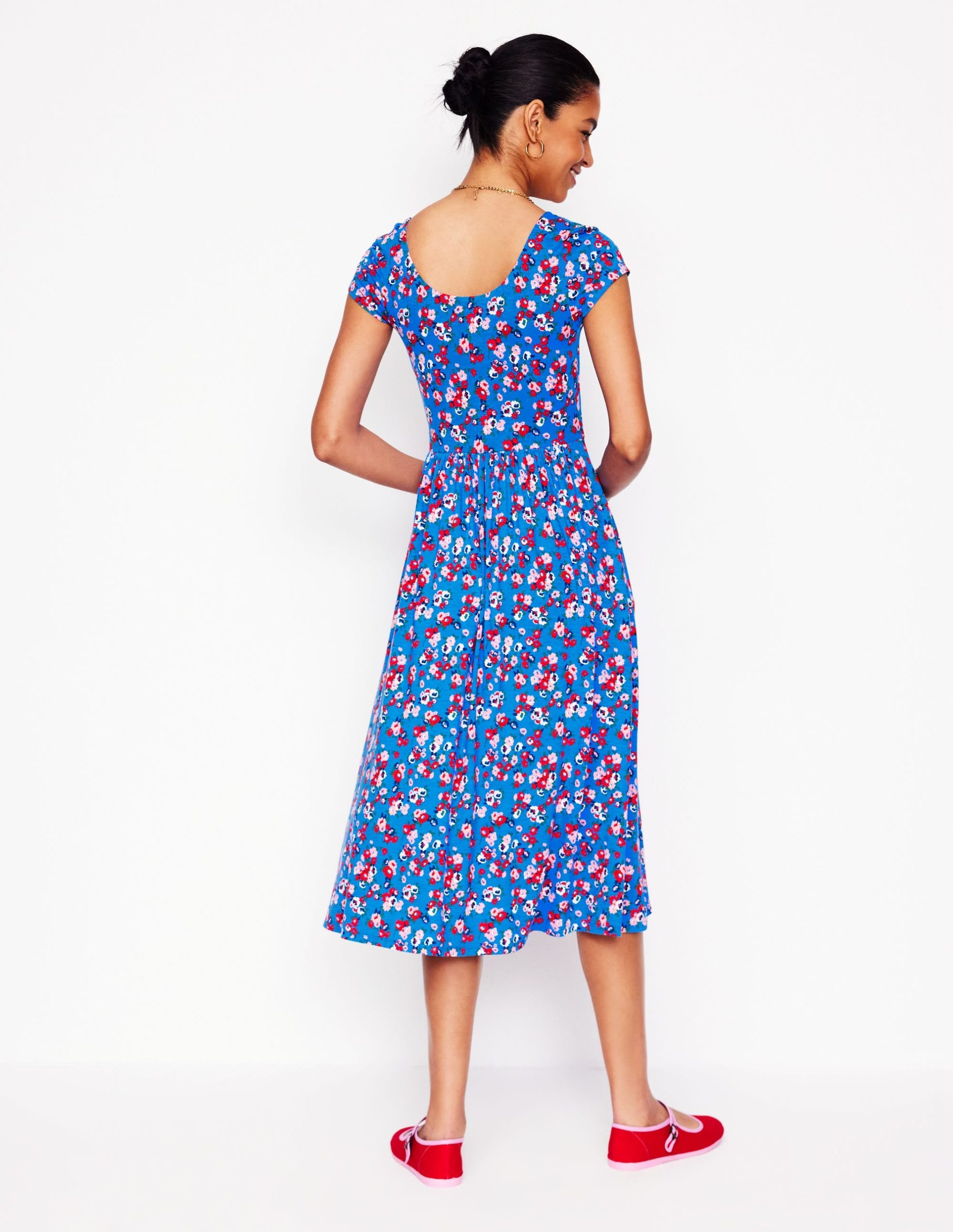 Samantha Scoop Jersey Dress-Cerulean Blue. Painterly Posy - Image 4