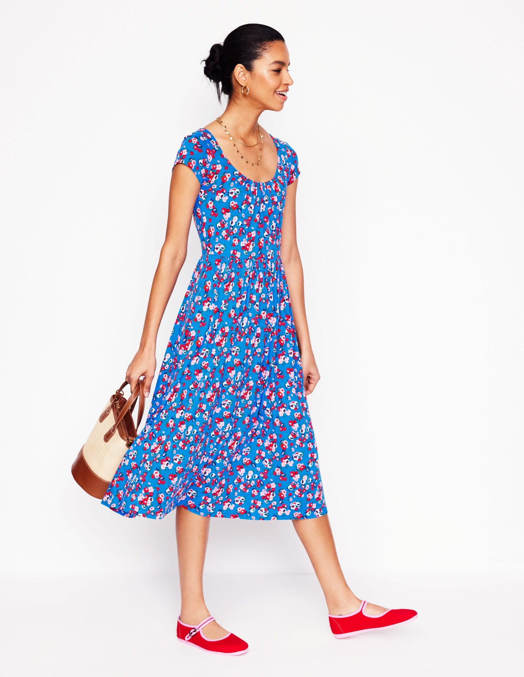 Samantha Scoop Jersey Dress-Cerulean Blue. Painterly Posy - Image 5