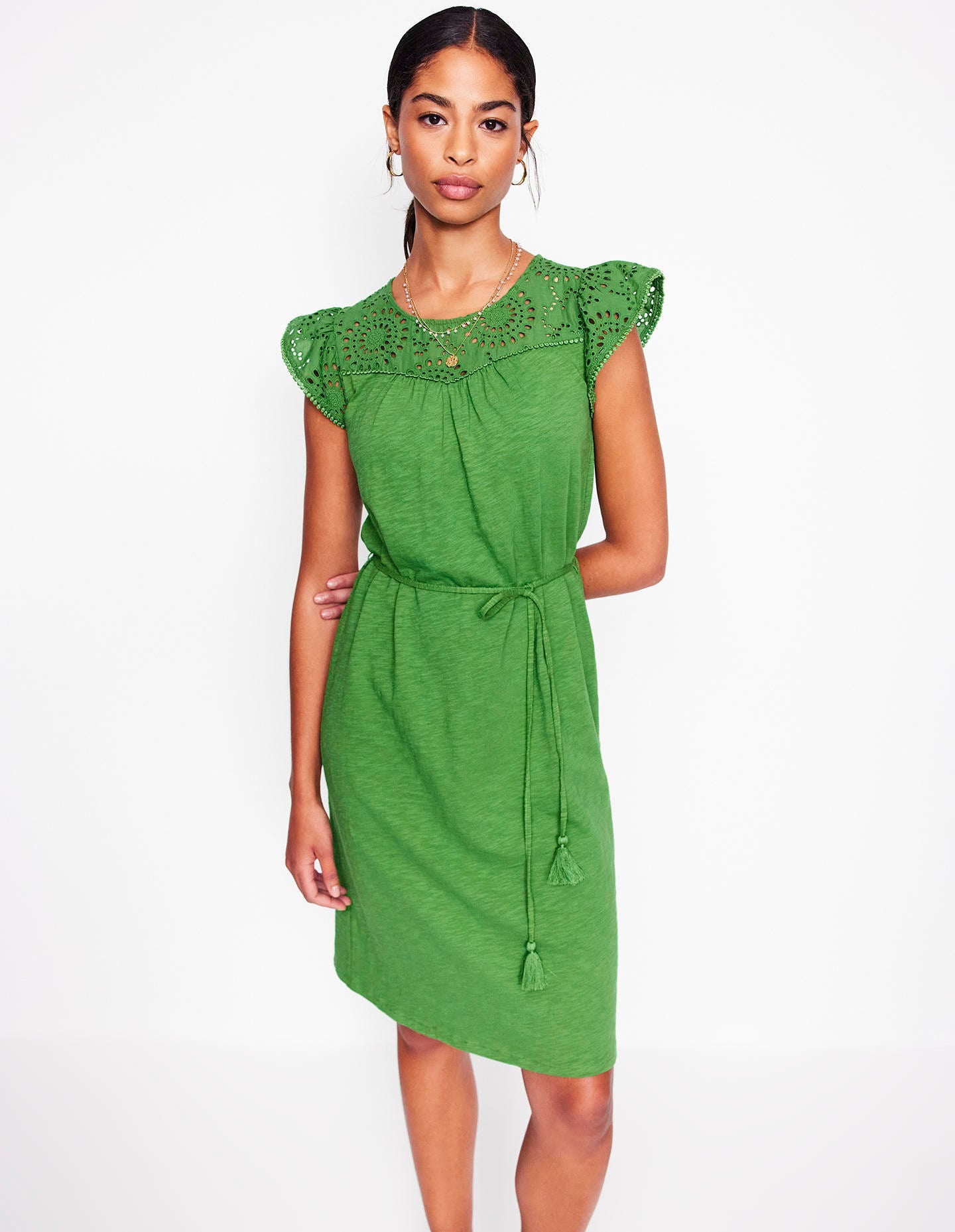Juliet Broderie Short Dress-Paradise Green - Image 4