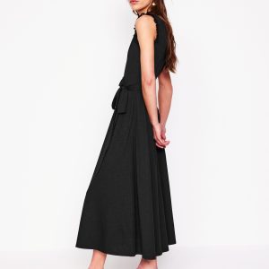 Aria Broderie Trim Midi Dress-Black