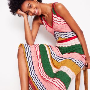 V-Neck Maxi Knitted Dress-Multi Stripe