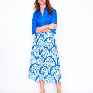 Verity Linen Midi Skirt-Cerulean Blue. Blossomy