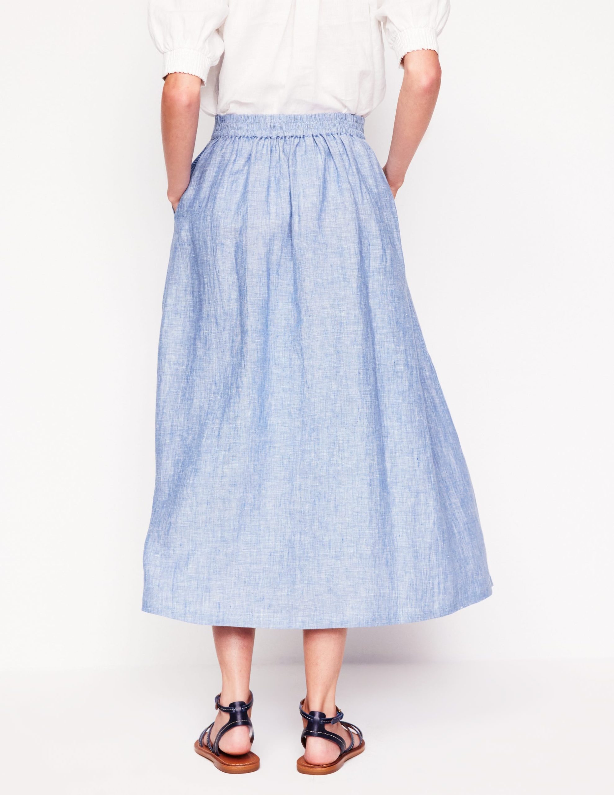 Verity Linen Midi Skirt-Grey Blue Chambray - Image 3