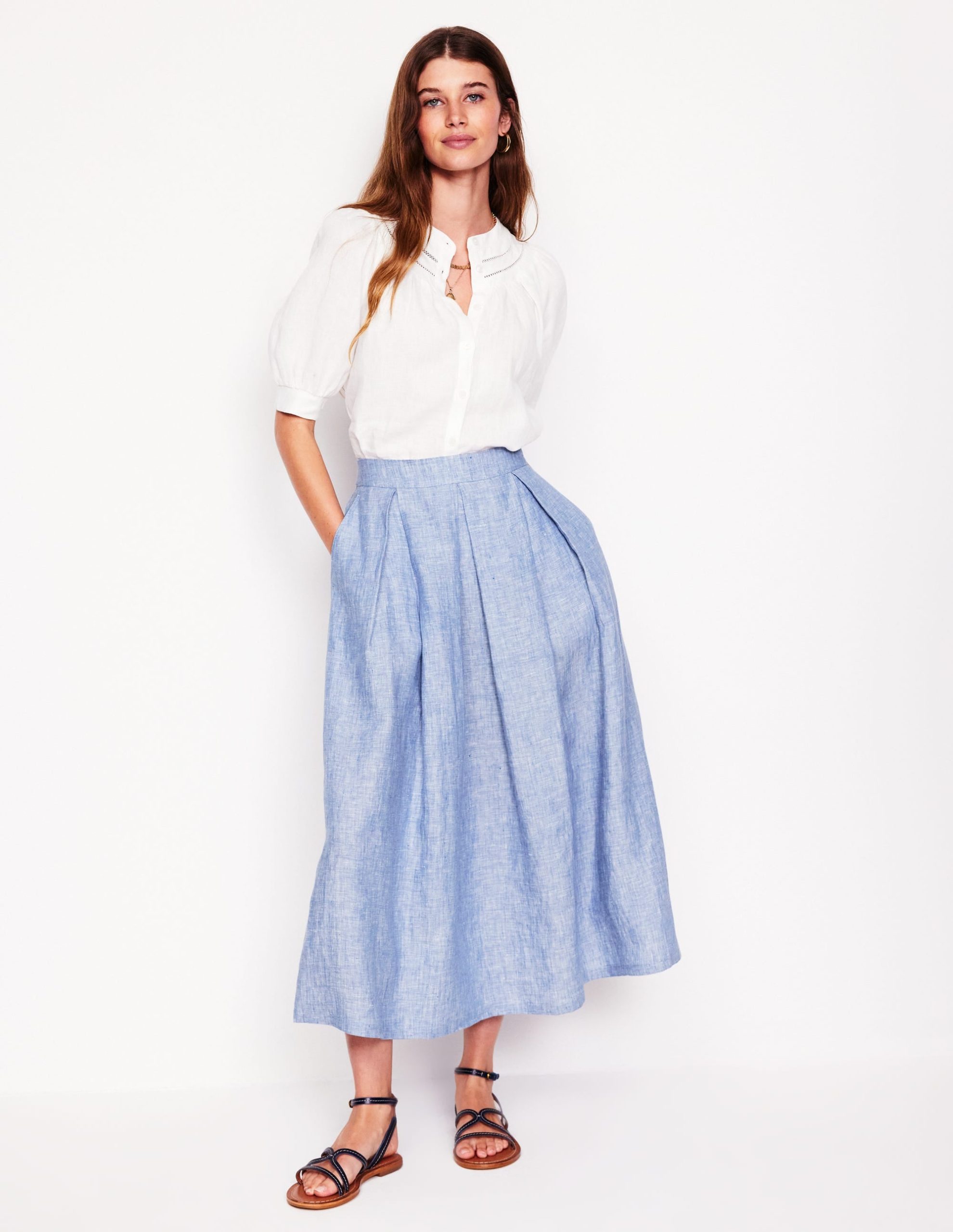 Verity Linen Midi Skirt-Grey Blue Chambray - Image 5