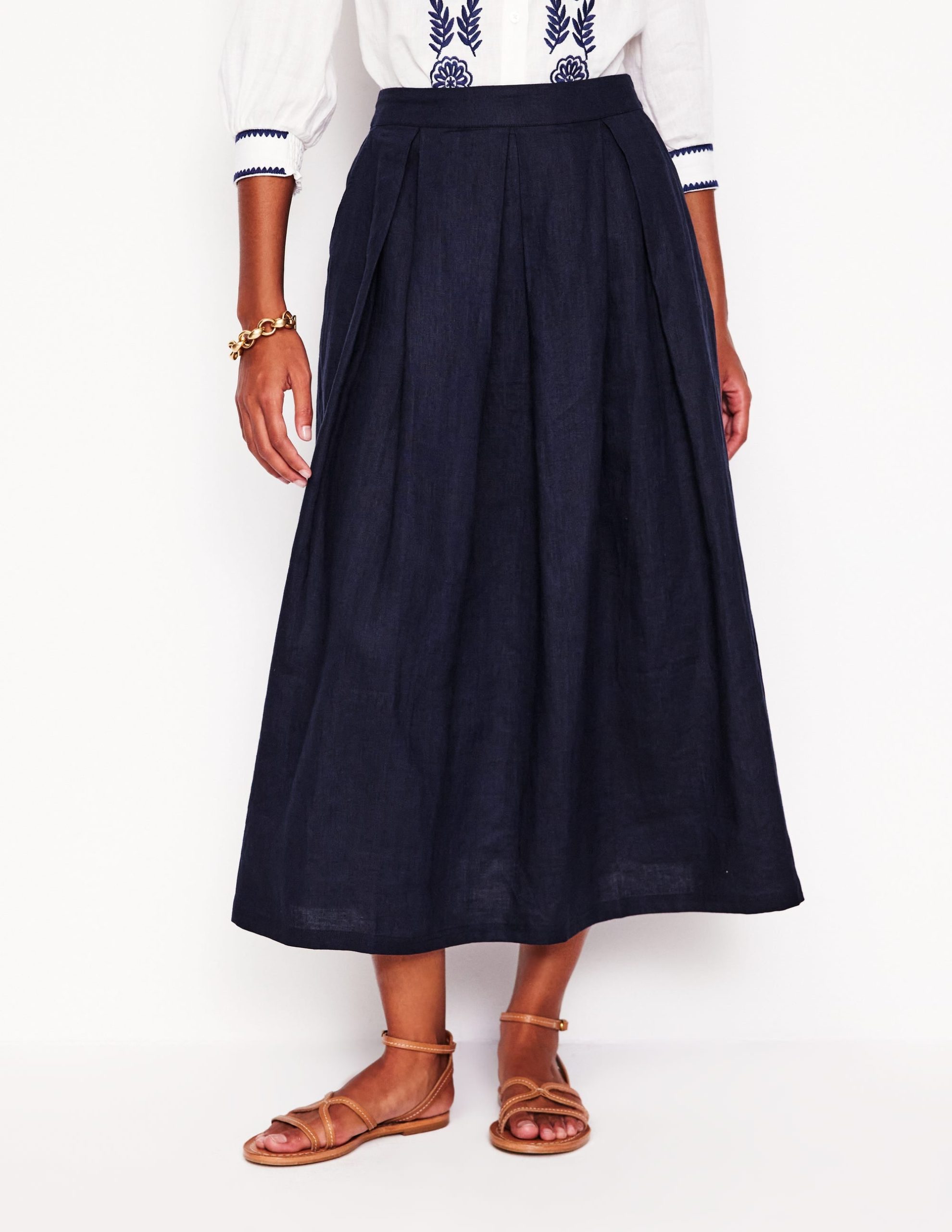 Verity Linen Midi Skirt-Navy - Image 4