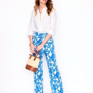 Belted Linen Pants-Cerulean Blue. Paisley Whirl
