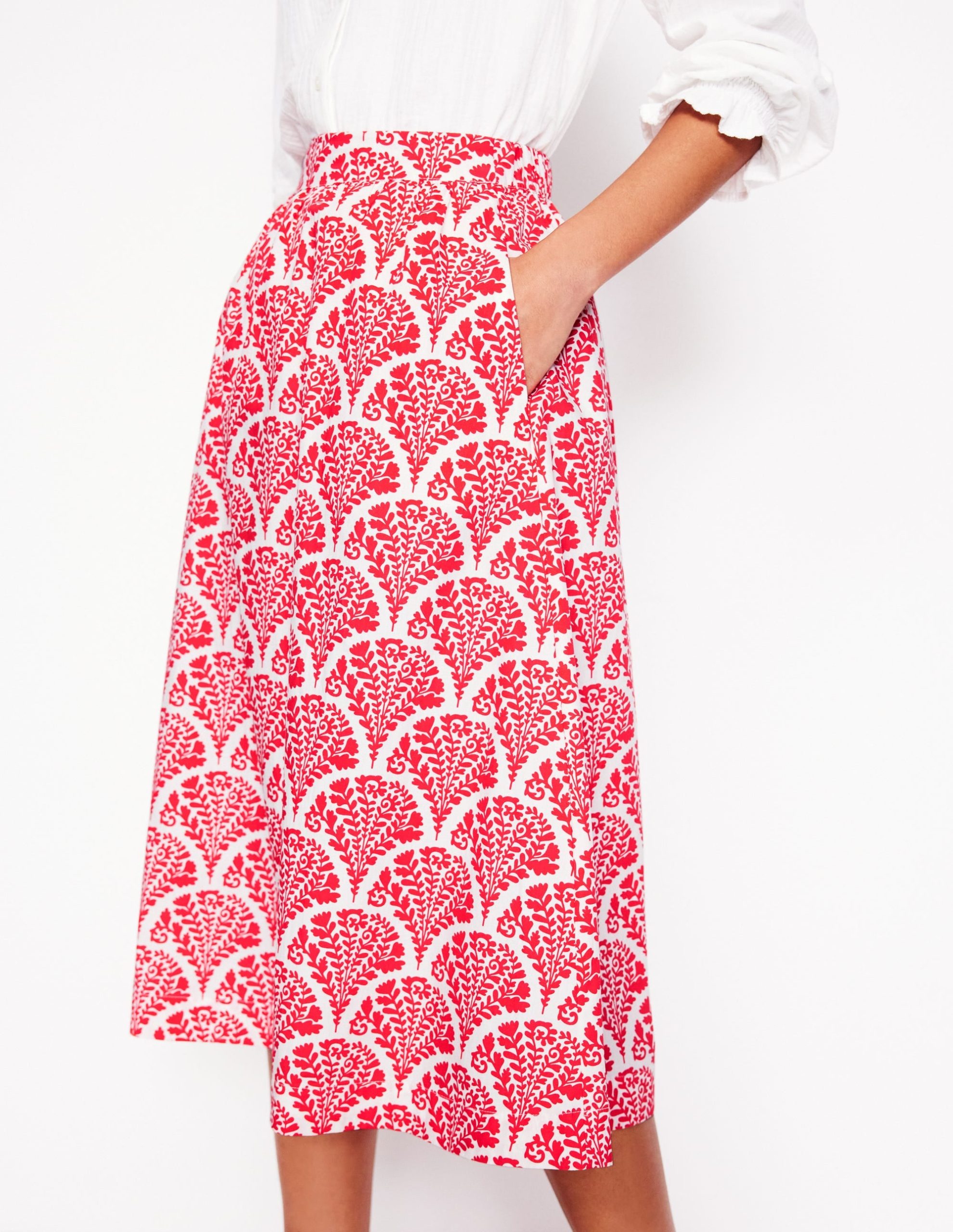 Hattie Poplin Midi Skirt-Jam Red. Blossomy - Image 2