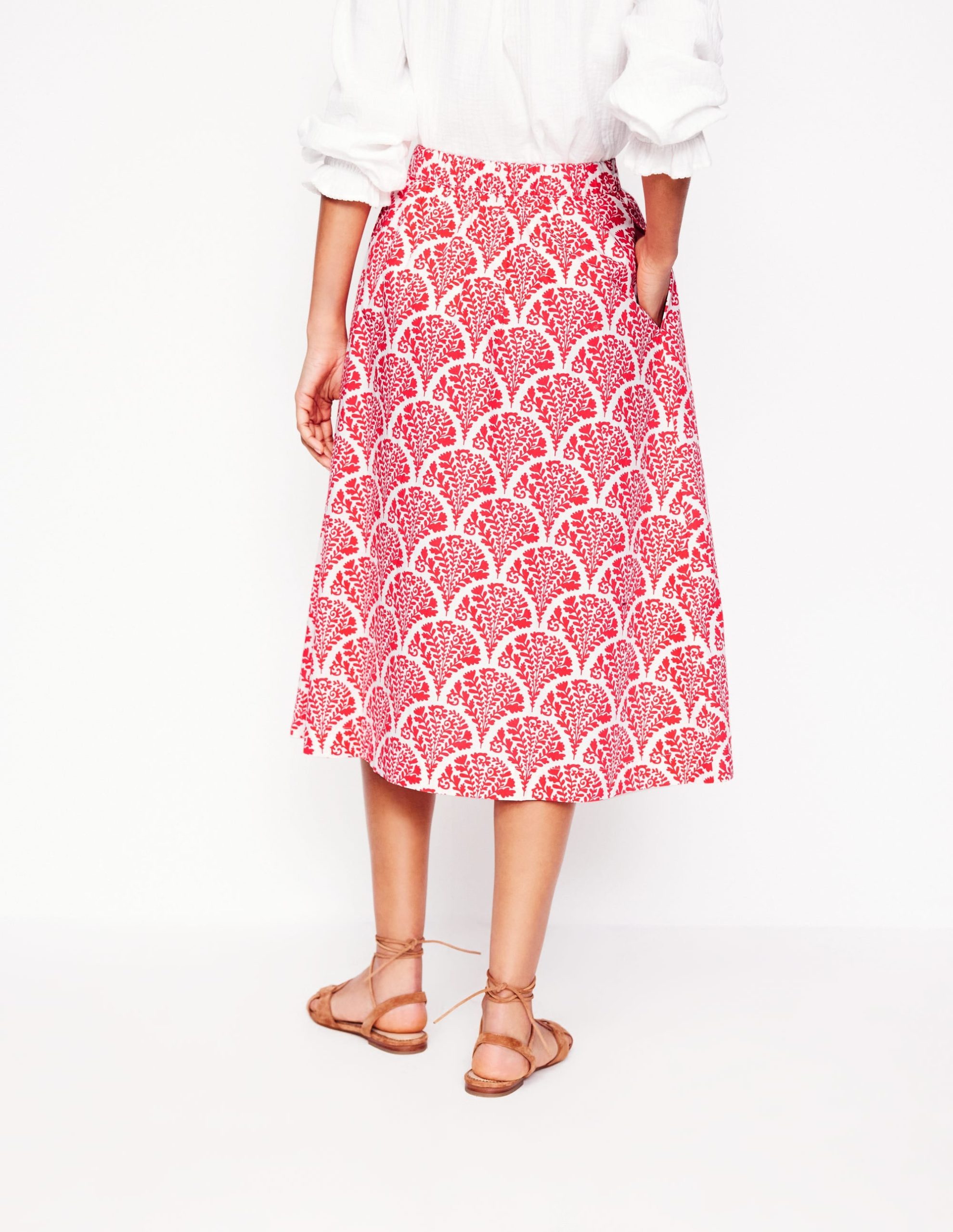 Hattie Poplin Midi Skirt-Jam Red. Blossomy - Image 3