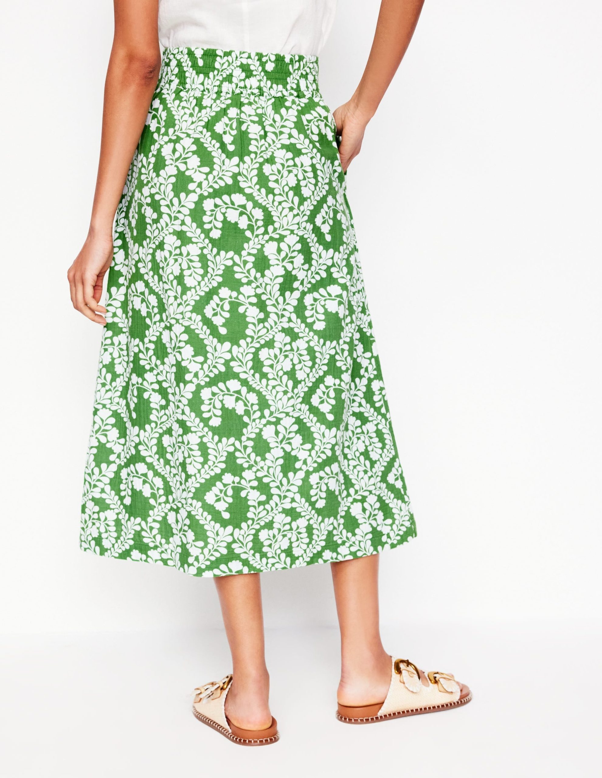 Double Cloth Smocked Skirt-Paradise Green.Vine Silhouette - Image 3