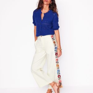 Cropped Embroidered Jeans-Ivory Embroidery