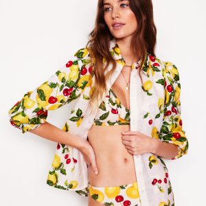 Classic Bikini Bottoms-Ivory. Cherries and Lemons