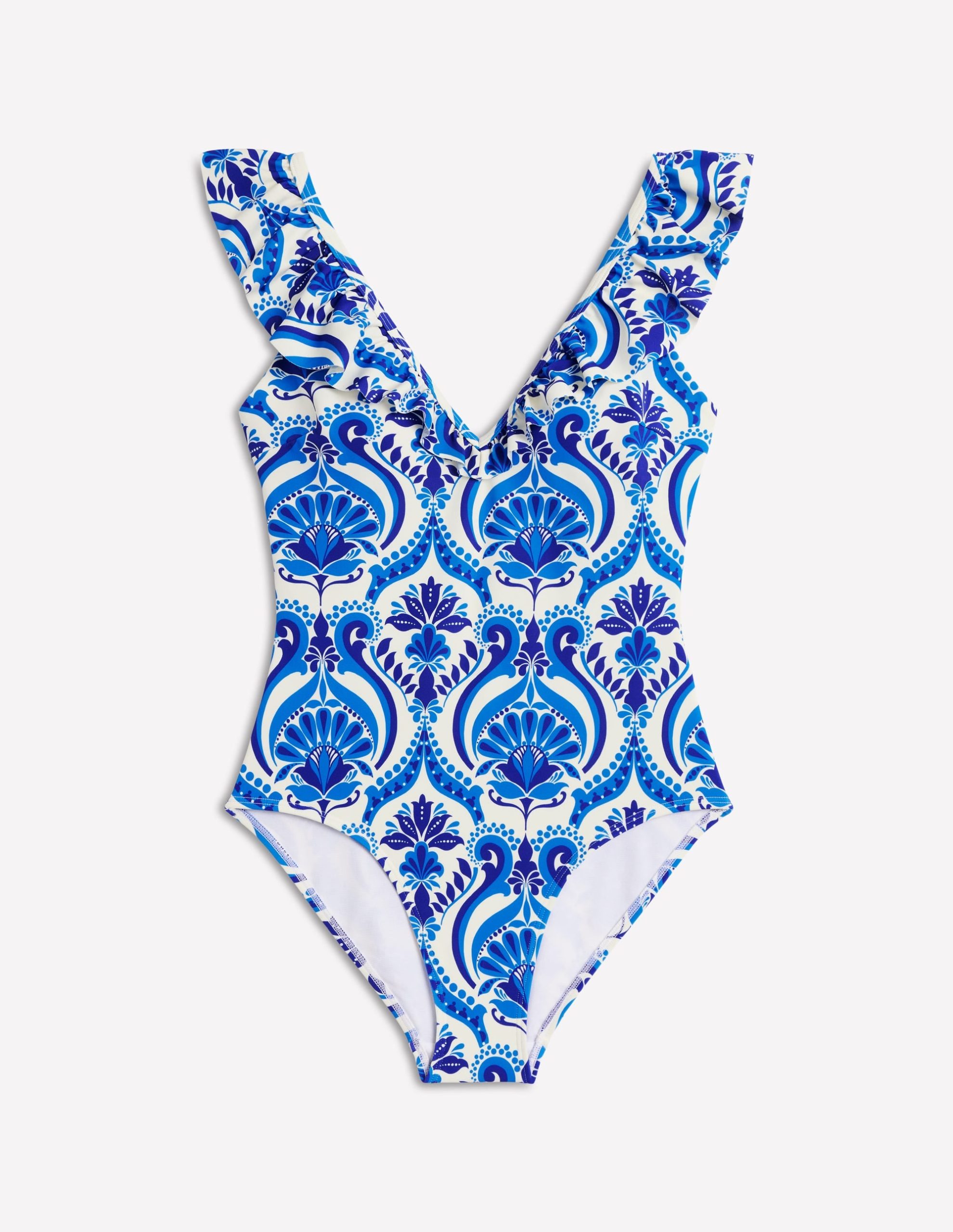 Evia Ruffle Swimsuit-Blue. Ornamental Floral - Image 8