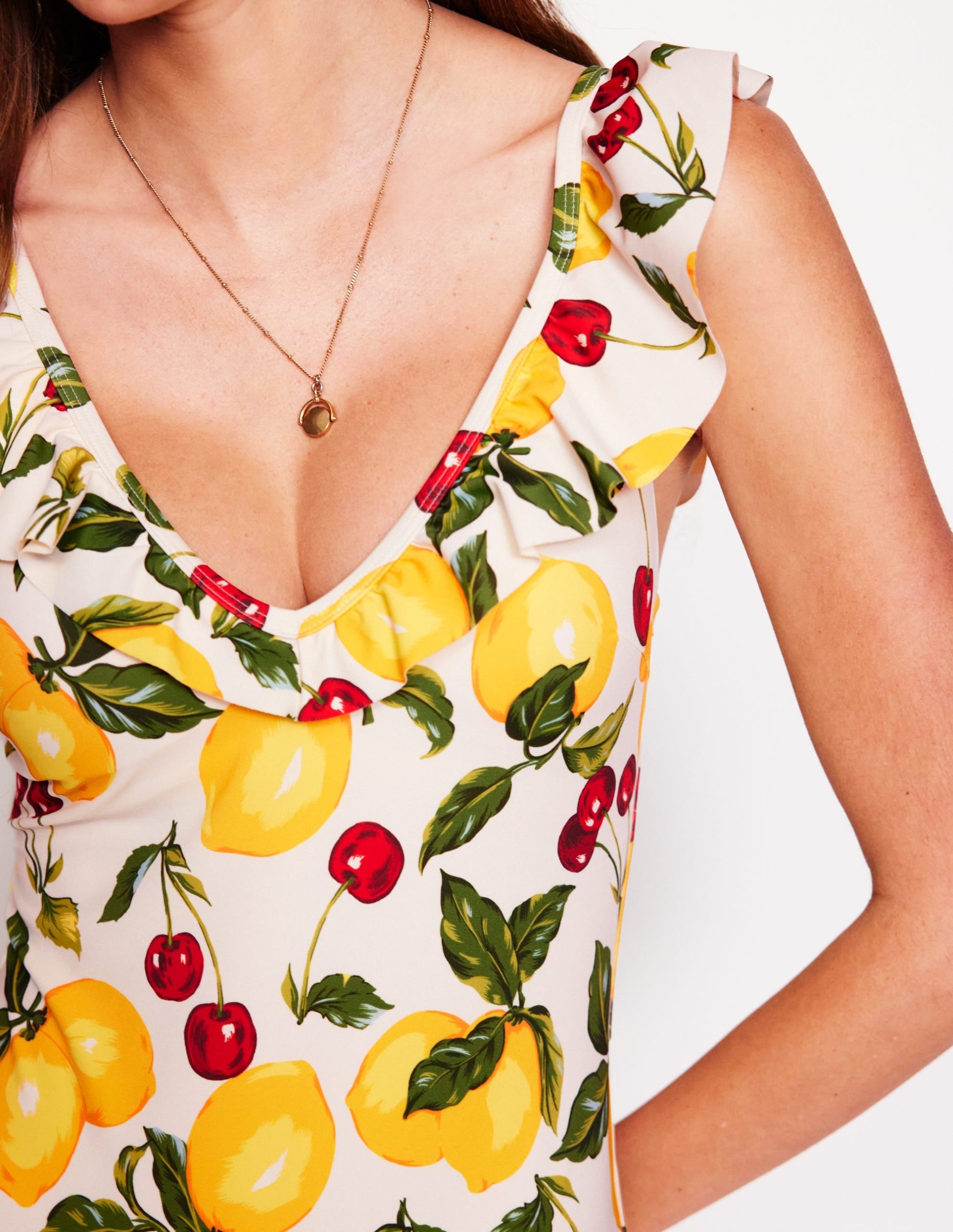 Evia Ruffle Swimsuit-Ivory. Cherries and Lemons - Image 3