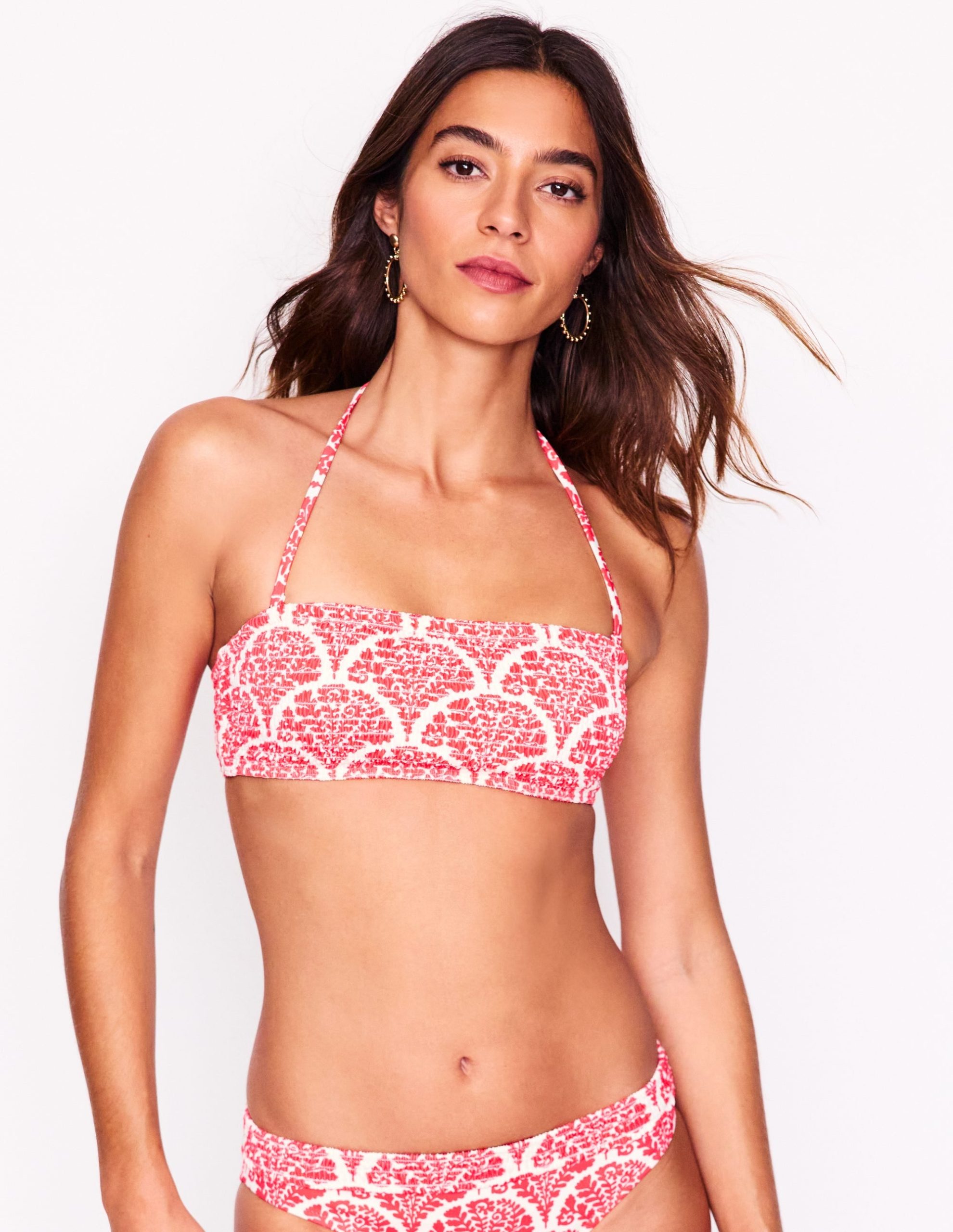 Milos Smocked Bikini Top-Jam Red. Blossomy