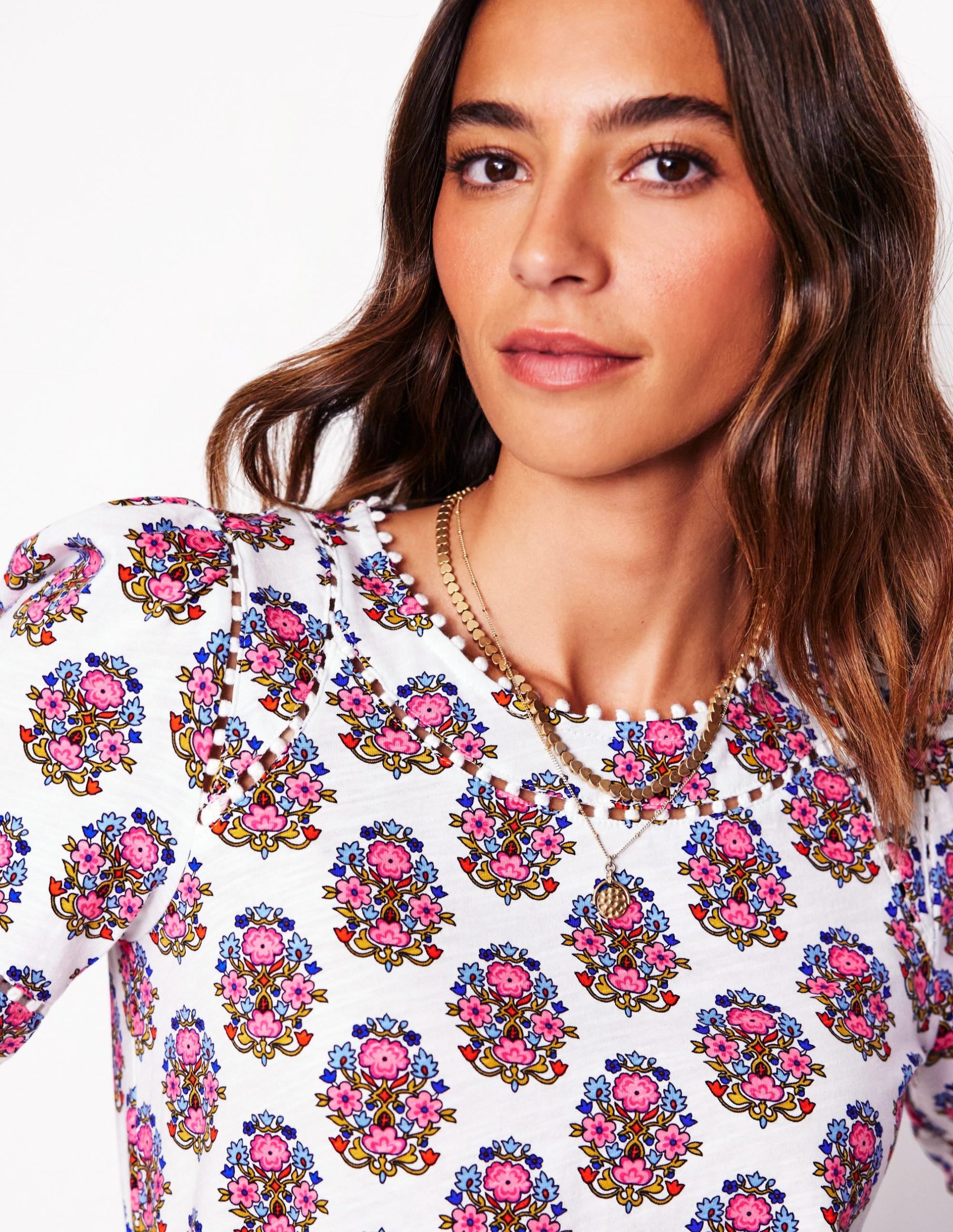 Mila Trim Detail Top-Ivory. Wildflower Stamp - Image 2