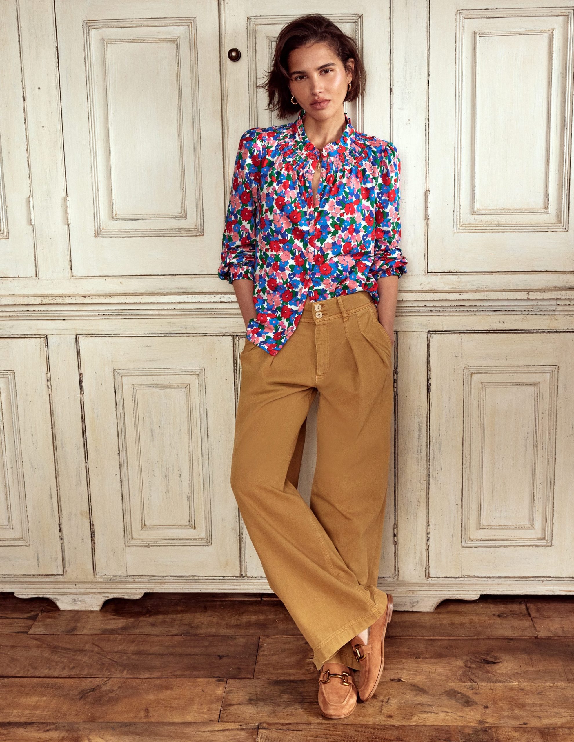 Fay Smocked Jersey Shirt-Multi. Painterly Meadow