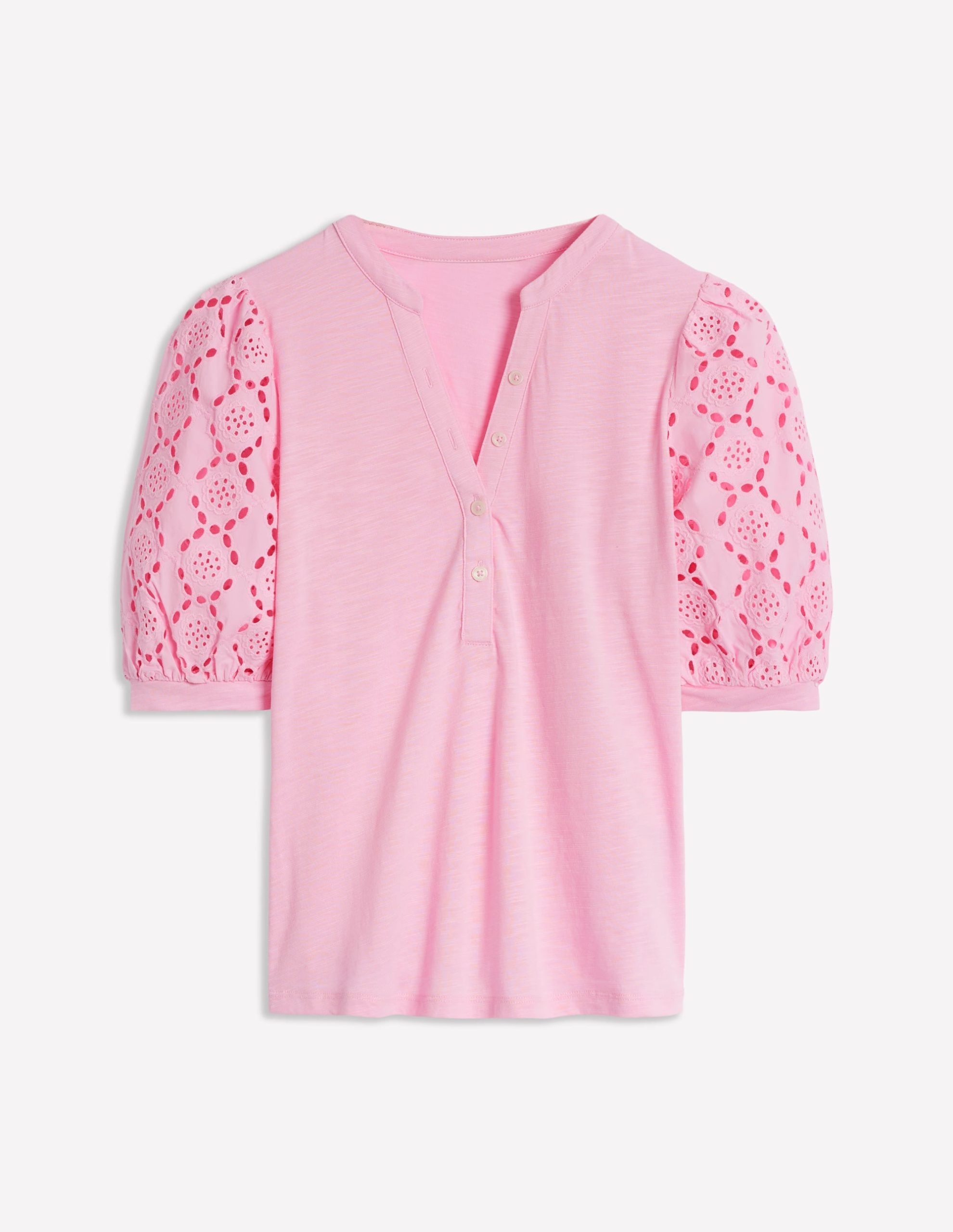Eden Puff Sleeve Henley Top-Soft Pink - Image 6