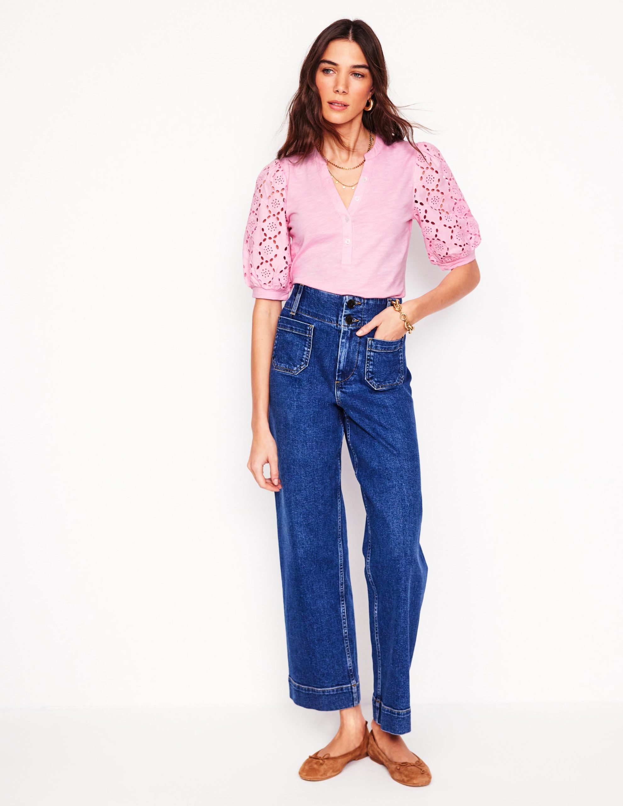 Eden Puff Sleeve Henley Top-Soft Pink - Image 5