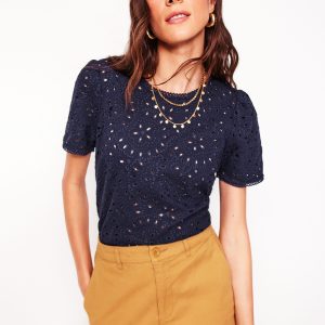 Edi Embroidered Top-Navy