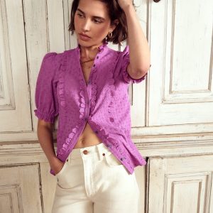 Feminine Cotton Blouse-Foxglove Purple
