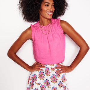 Sophie Ruffle Linen Top-Pink Rose