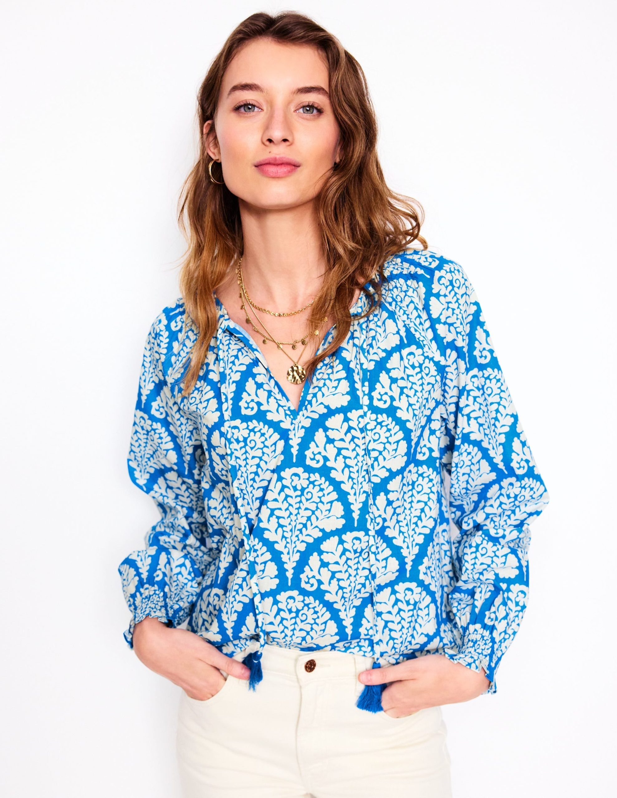 Easy Cotton Blouse-Cerulean Blue. Blossomy - Image 4